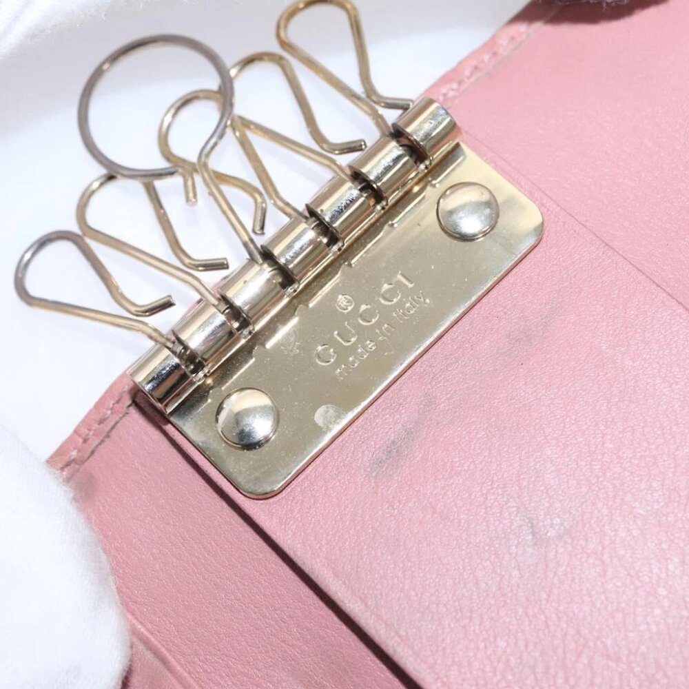 GUCCI GG Canvas Guccissima Key Case Leather Pink 203551 Auth am7751 - Picture 7 of 14